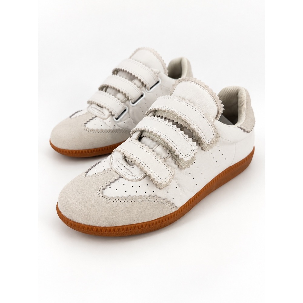 Silent D Seena Sneakers Women 8 White Leather Triple Strap Scalloped Retro